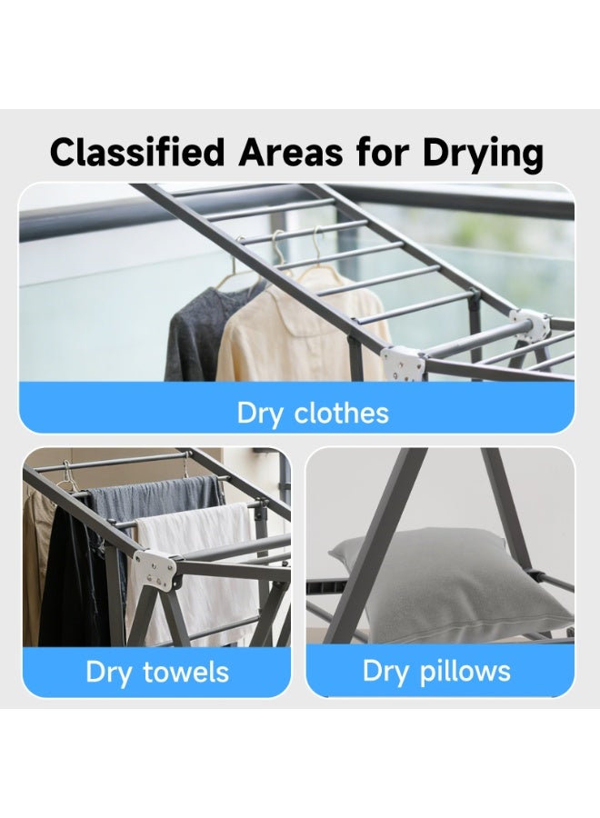 160CM الملابس القابلة للطي تجفيف رف 3-طبقة كبيرة الكربون الصلب غسيل تجفيف الوقوف مع أجنحة قابلة للتعديل مع 4 عجلات - Image 4